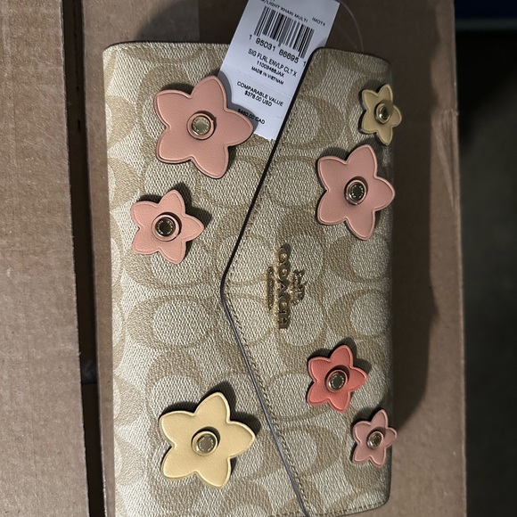 Coach Envelope Clutch Crossbody In Signature Canvas With Floral Applique - Picture 7 of 8